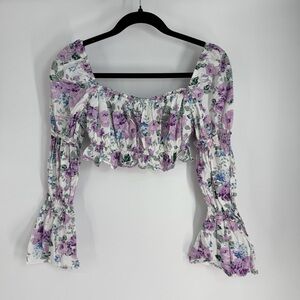 Rays for Days Floral square Neck Off Shoulder Long Sleeve Crop Top